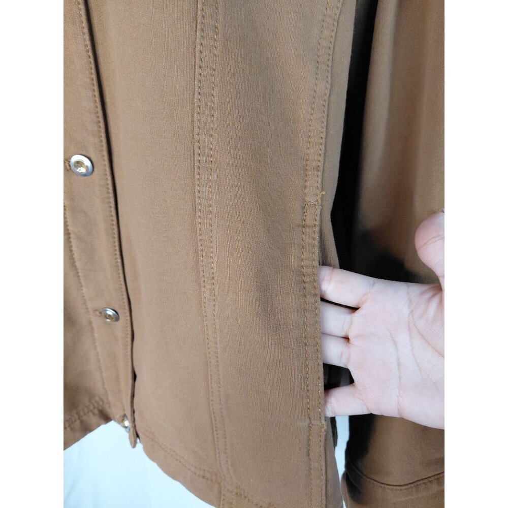 Quacker Factory Brown Rhinestone Studded Button-Up Jacket - Picture 2 of 11